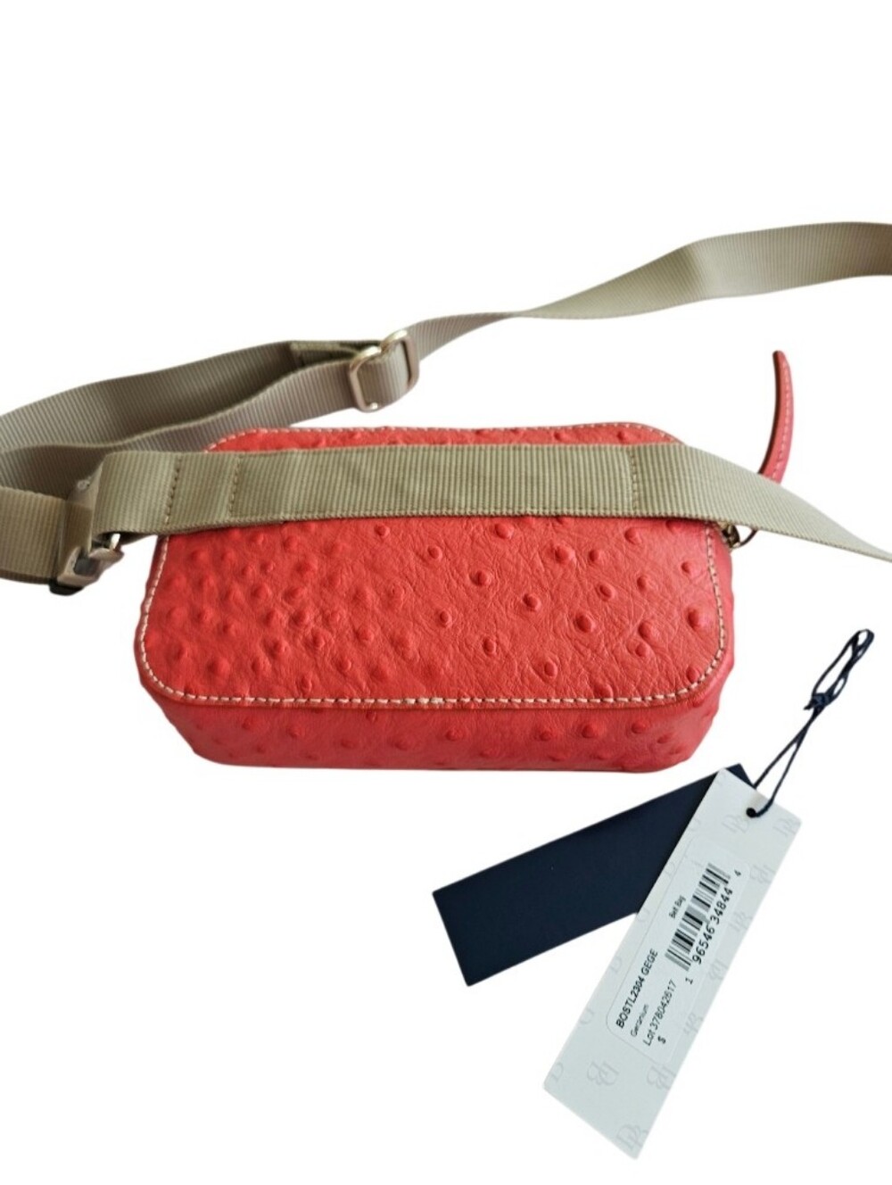 NWT Dooney & Bourke Coral Ostrich Leather Belt & Crossbody  Bag with Tan Strap - Picture 3 of 13